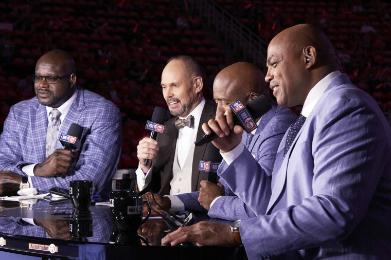 NBA commentators speaking at desk