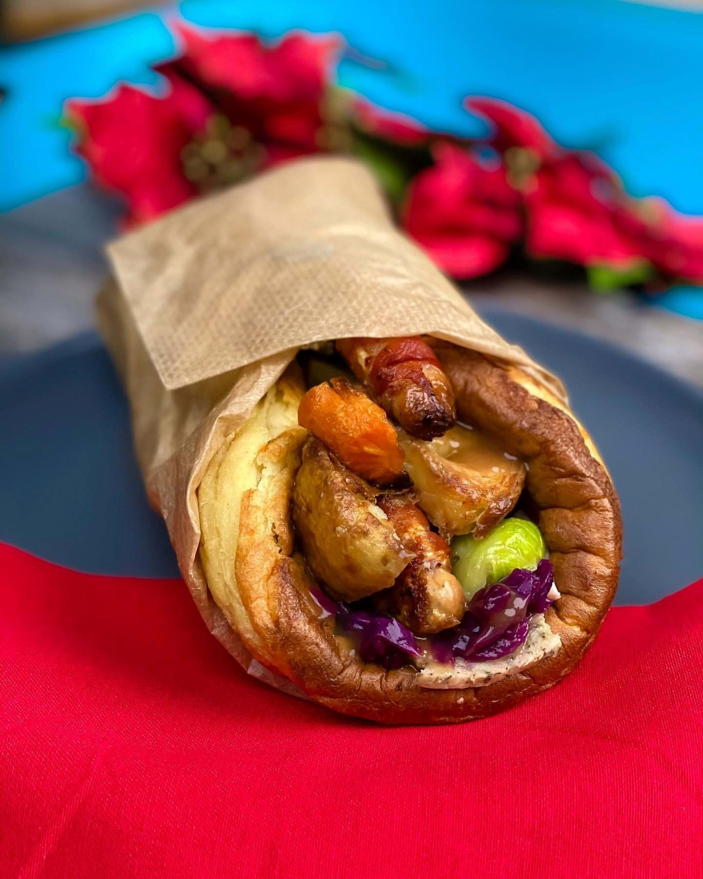 Roast dinner in Yorkshire pudding wrap