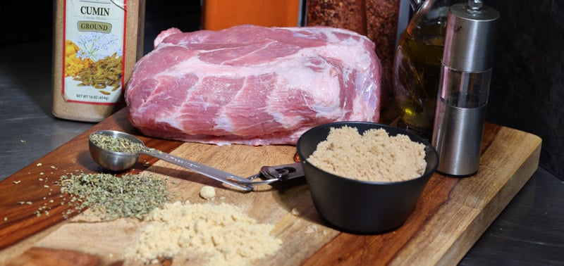 Raw pork shoulder with seasonings