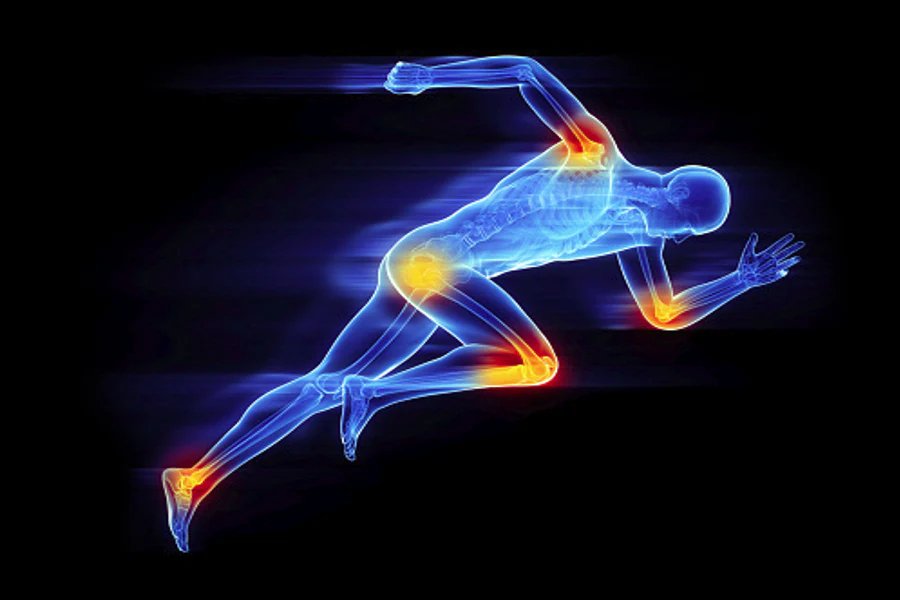 Silhouetted runner with illuminated joints