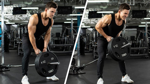 Man performing t-bar row exercise