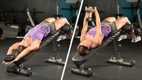 Woman performing dumbbell pullover exercise