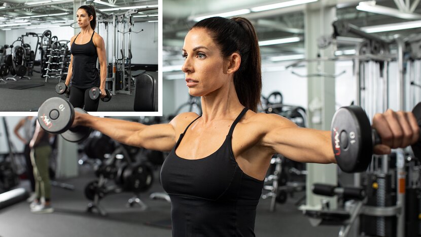 Woman performing dumbbell lateral raises