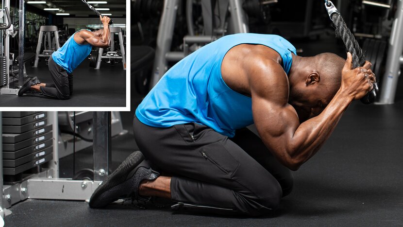 Man performing cable crunch exercise