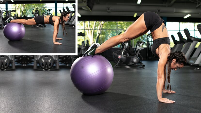 Woman doing pike on exercise ball