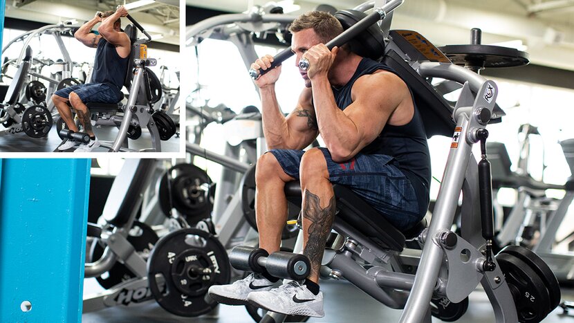 Man performing machine crunches