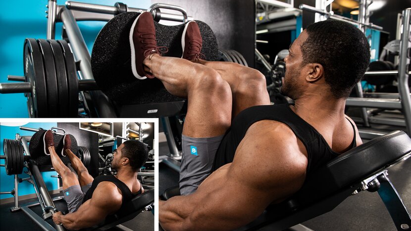 Man exercising on leg press