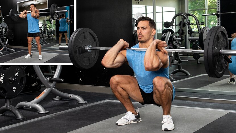 Man performing barbell front squat