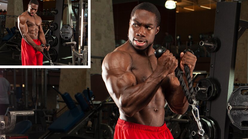 Man performing rope hammer curl