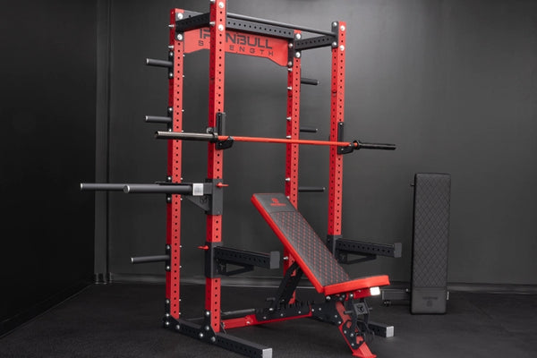 Red and black adjustable workout bench