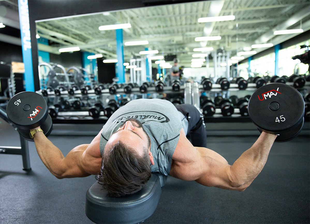 Man doing bench press workout