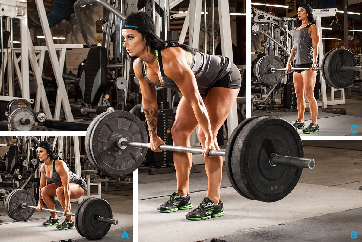 Woman powerlifting with barbell