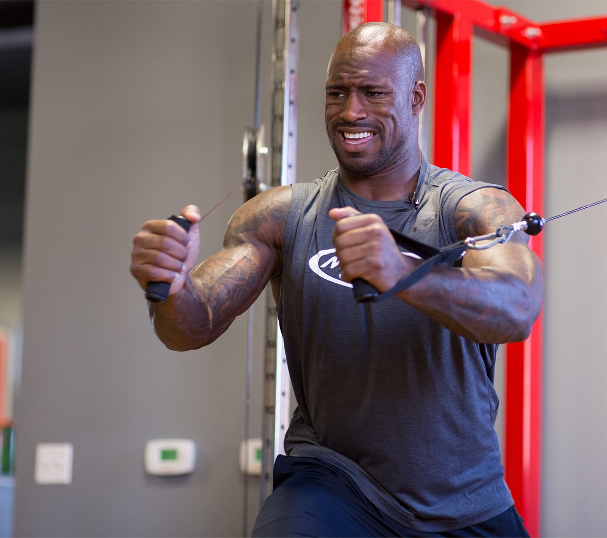 Man using chest resistance bands