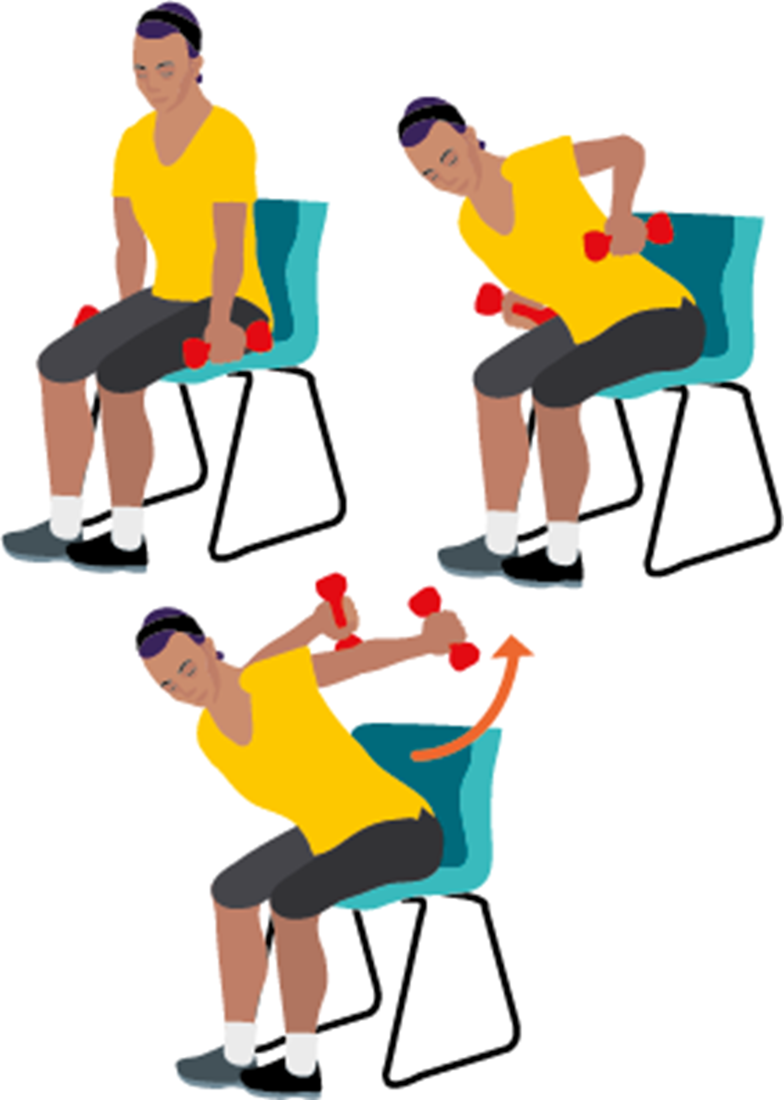 Woman performing seated tricep kickbacks