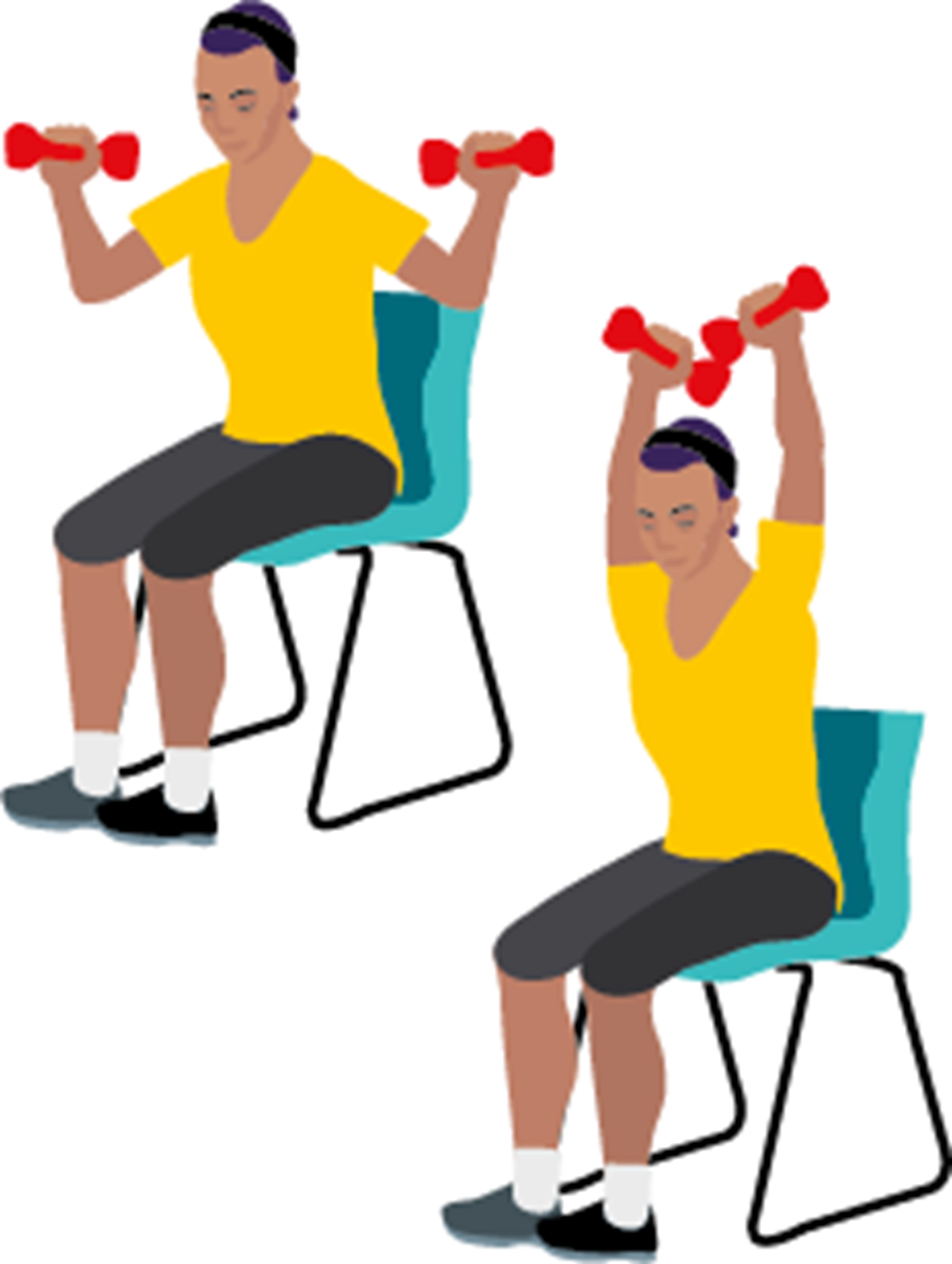 Women performing seated shoulder press