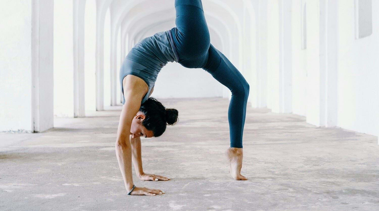 Woman in yoga bridge pose