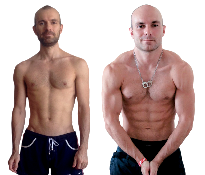 Before-after fitness transformation of man