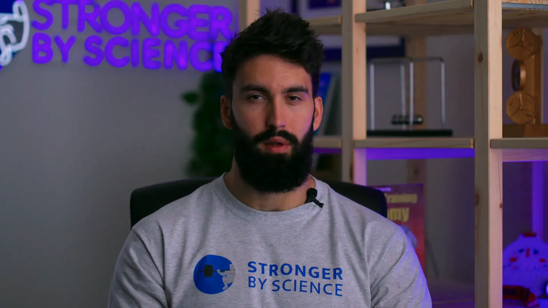 Bearded man wearing white t-shirt