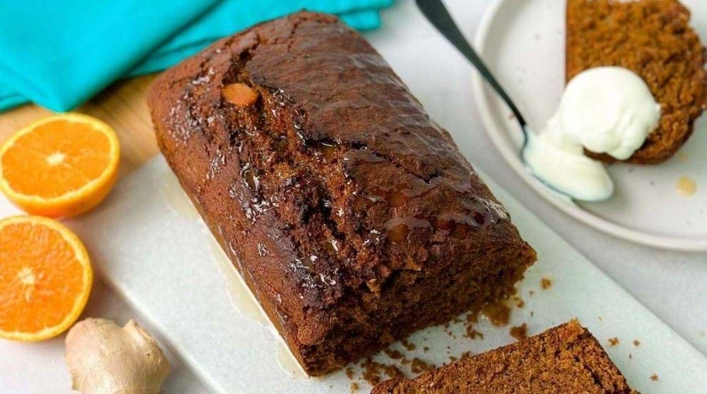 Ginger cake topped with orange slices