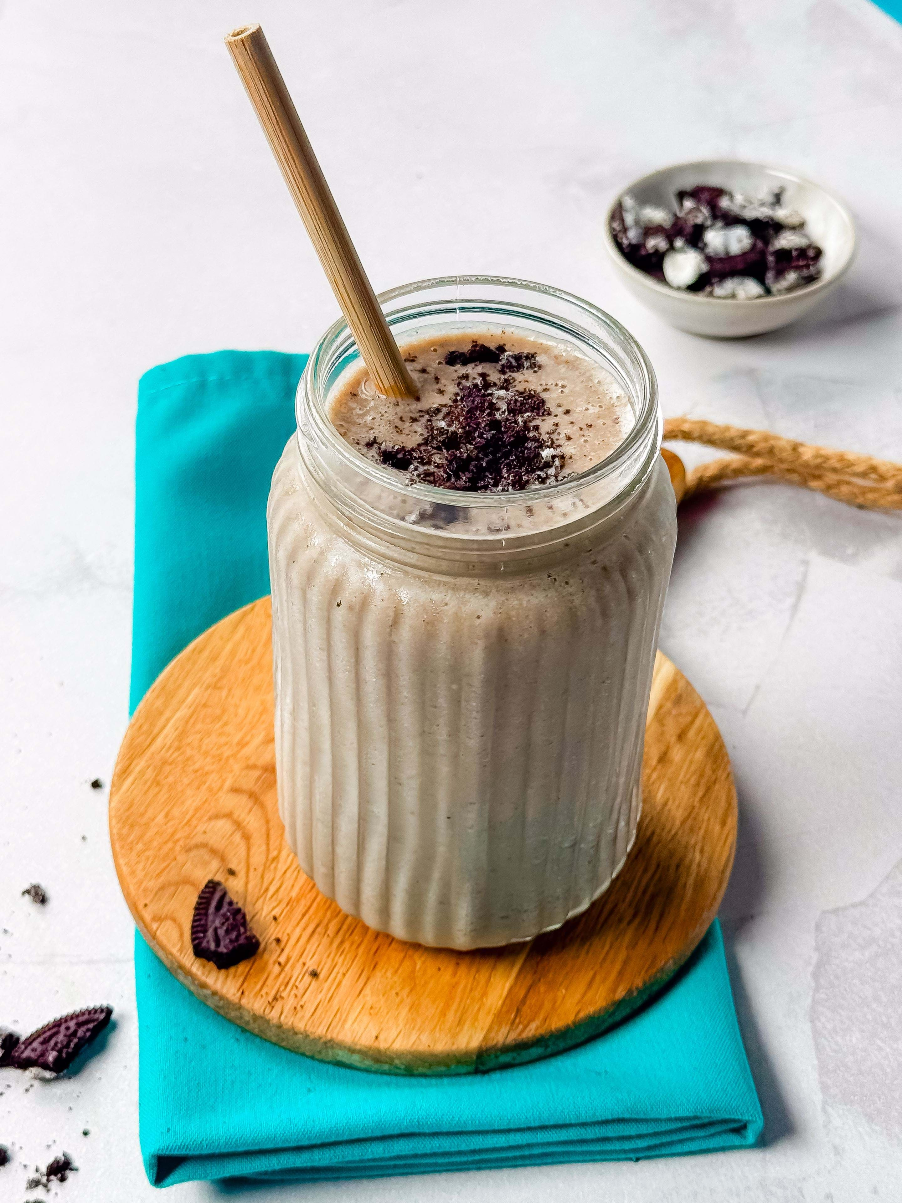 Creamy white smoothie in glass