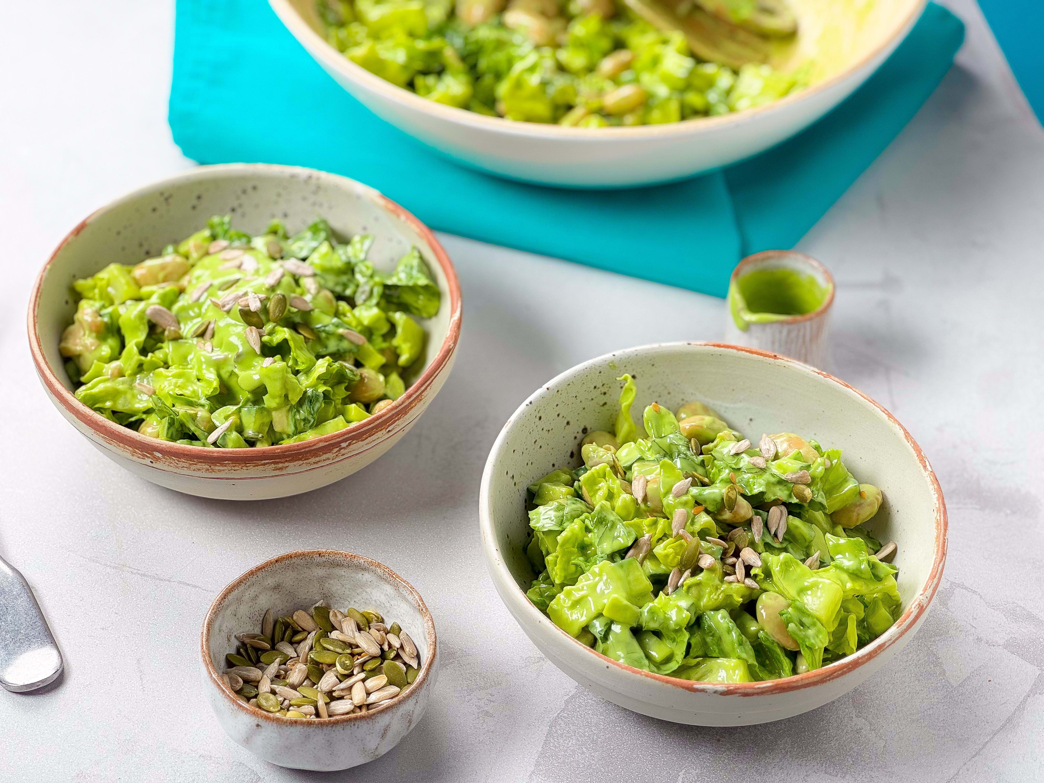 Green goddess salad in bowls