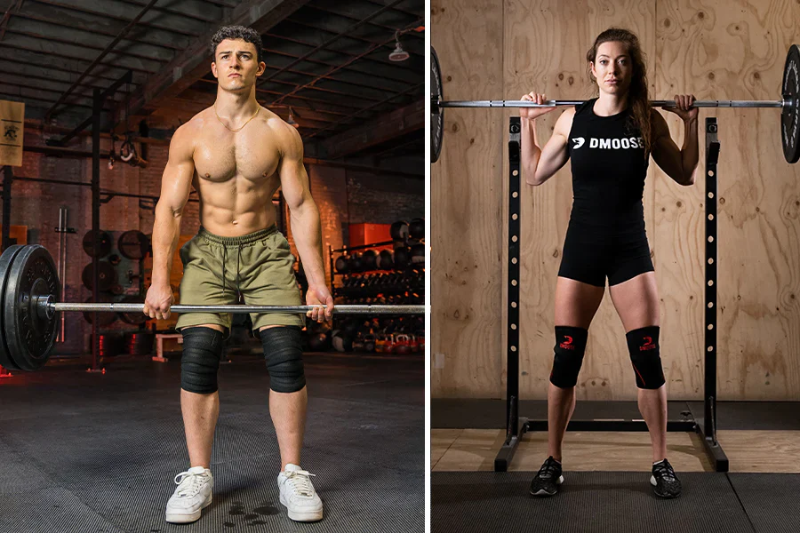 Two people weightlifting in gym