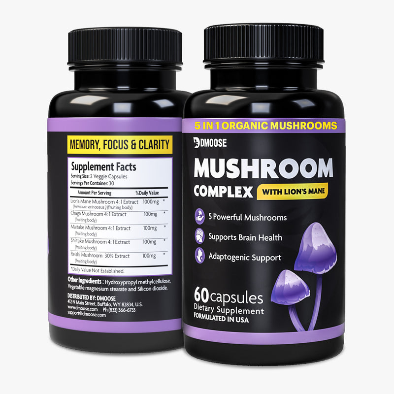 Mushroom supplement product label