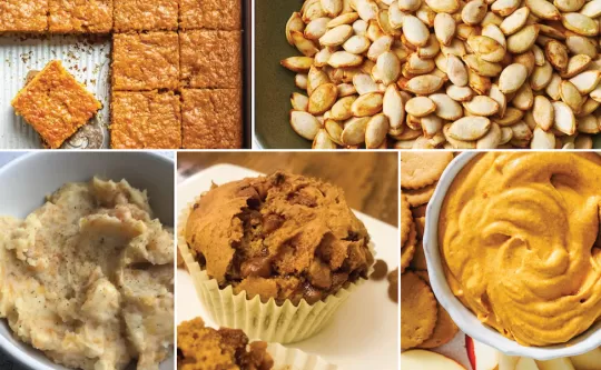 Collage of five pumpkin dish recipes