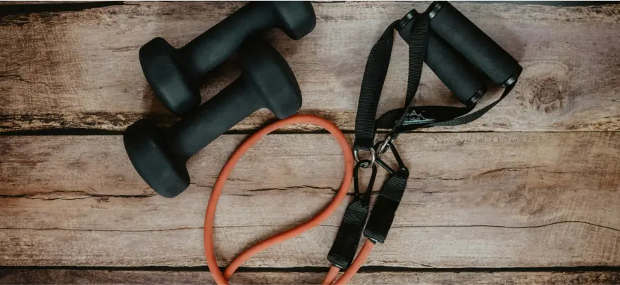 Workout equipment on wooden floor