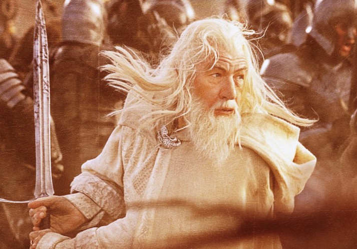 Gandalf wielding sword in battle stance