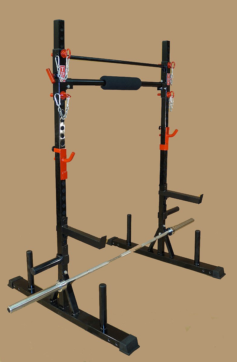 Power rack with loaded barbell