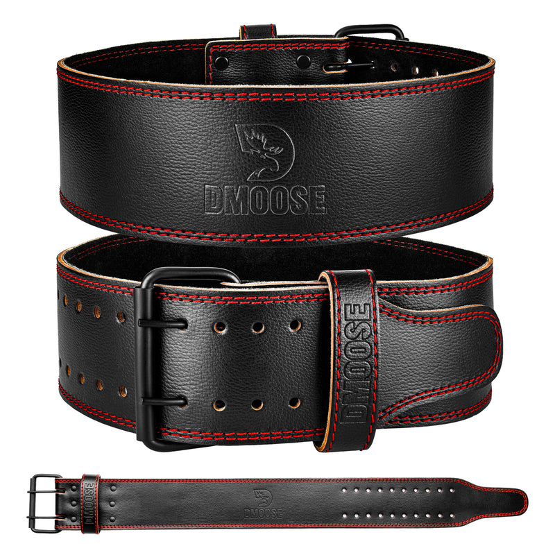 Leather powerlifting belt with red stitches